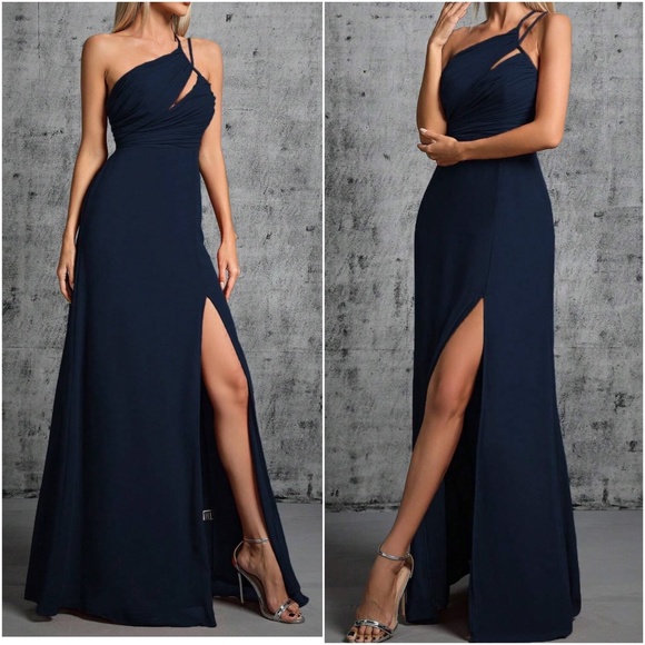 Luxe One Shoulder Lace up Back Maxi Dress - Picture 4 of 4